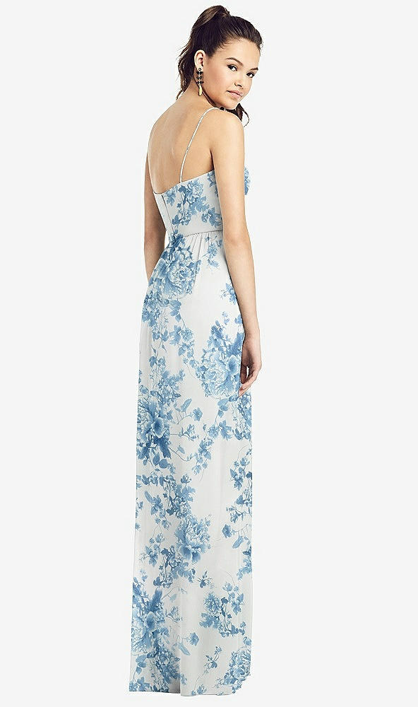 Back View - Cottage Rose Dusk Blue Slim Spaghetti Strap Chiffon Dress with Front Slit