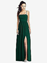 Front View Thumbnail - Hunter Green Slim Spaghetti Strap Chiffon Dress with Front Slit
