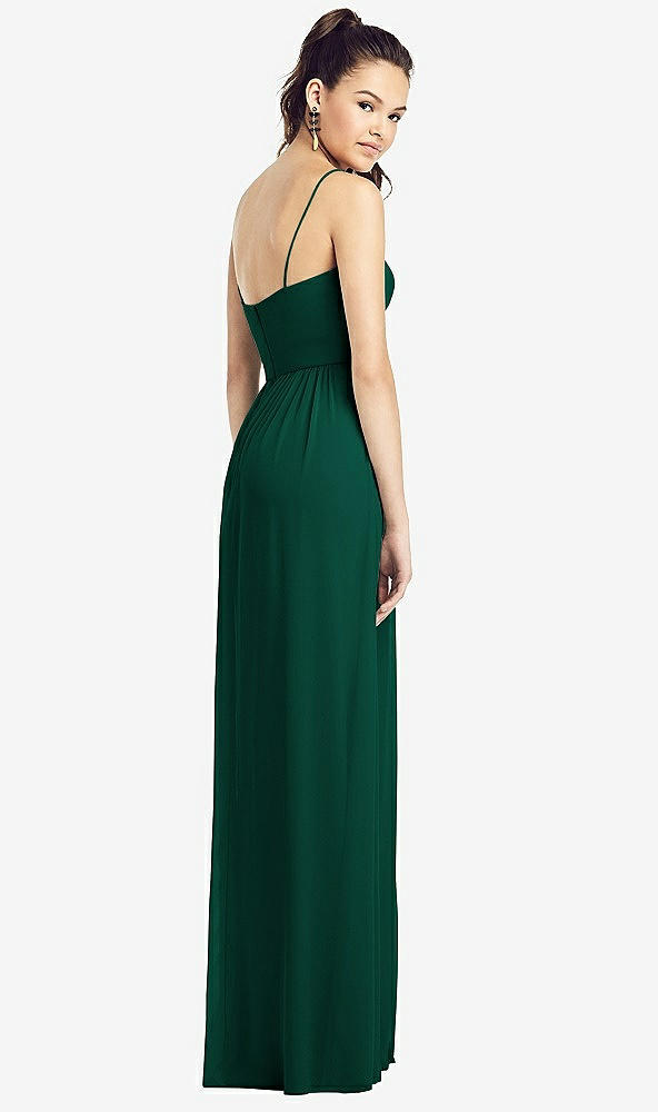 Back View - Hunter Green Slim Spaghetti Strap Chiffon Dress with Front Slit