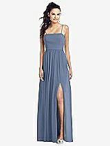Front View Thumbnail - Larkspur Blue Slim Spaghetti Strap Chiffon Dress with Front Slit