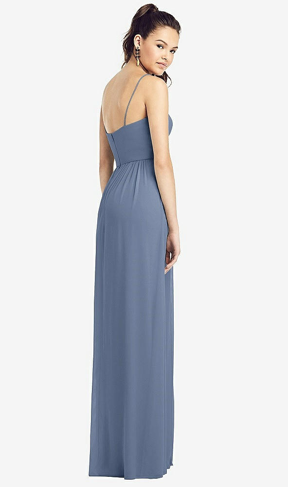 Back View - Larkspur Blue Slim Spaghetti Strap Chiffon Dress with Front Slit