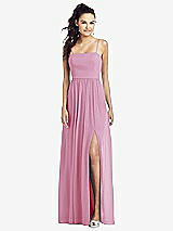 Front View Thumbnail - Powder Pink Slim Spaghetti Strap Chiffon Dress with Front Slit