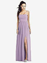 Front View Thumbnail - Pale Purple Slim Spaghetti Strap Chiffon Dress with Front Slit