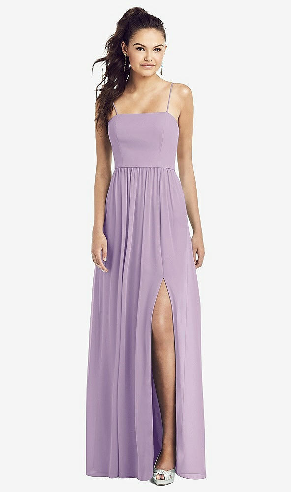 Front View - Pale Purple Slim Spaghetti Strap Chiffon Dress with Front Slit