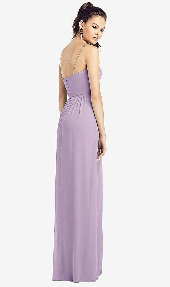 Back View - Pale Purple Slim Spaghetti Strap Chiffon Dress with Front Slit