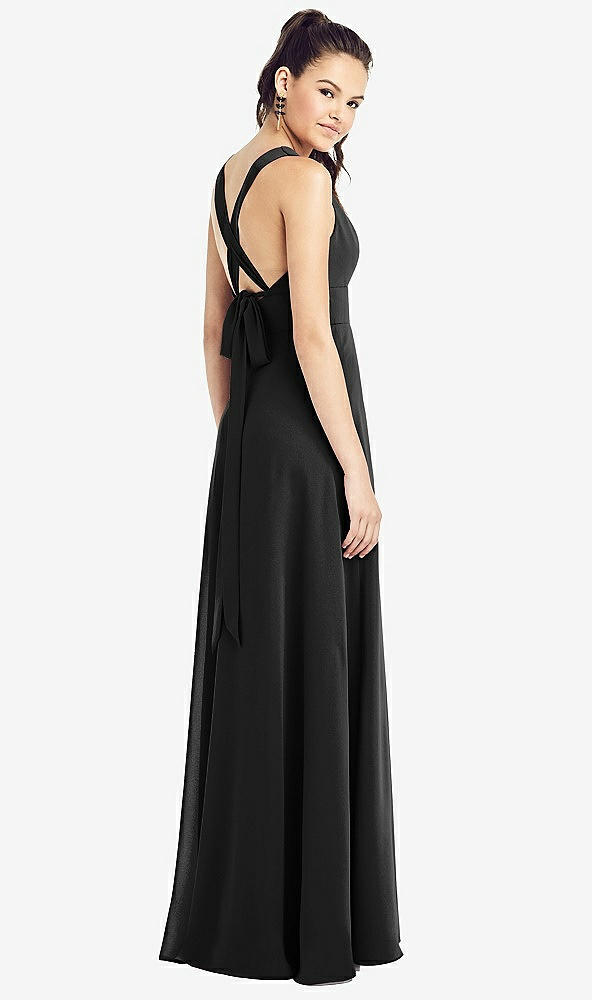 Back View - Black & Light Nude Adjustable Strap Illusion Neck Chiffon Gown