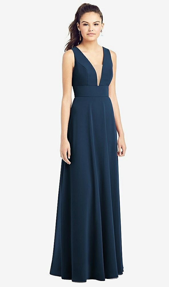 Front View - Sofia Blue & Light Nude Adjustable Strap Illusion Neck Chiffon Gown