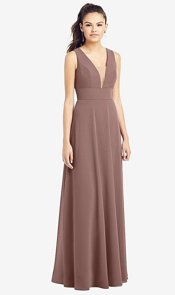 Front View - Sienna & Light Nude Adjustable Strap Illusion Neck Chiffon Gown