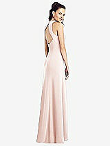 Rear View Thumbnail - Blush Open-Back Jewel Neck Trumpet Gown with Front Slit