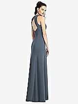 Rear View Thumbnail - Silverstone Open-Back Jewel Neck Trumpet Gown with Front Slit