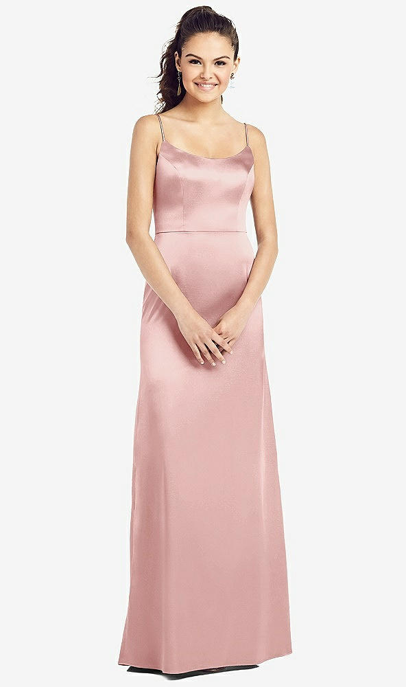 Front View - Rose Slim Spaghetti Strap V-Back Trumpet Gown
