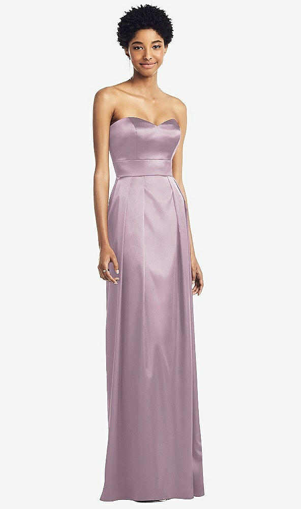 Front View - Suede Rose Sweetheart Strapless Pleated Skirt Dress with Pockets