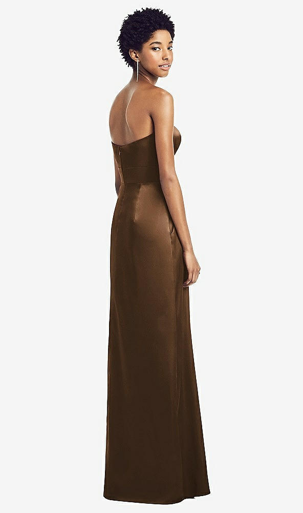 Back View - Latte Sweetheart Strapless Pleated Skirt Dress with Pockets