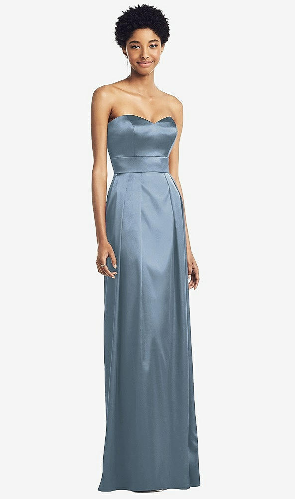 Front View - Slate Sweetheart Strapless Pleated Skirt Dress with Pockets