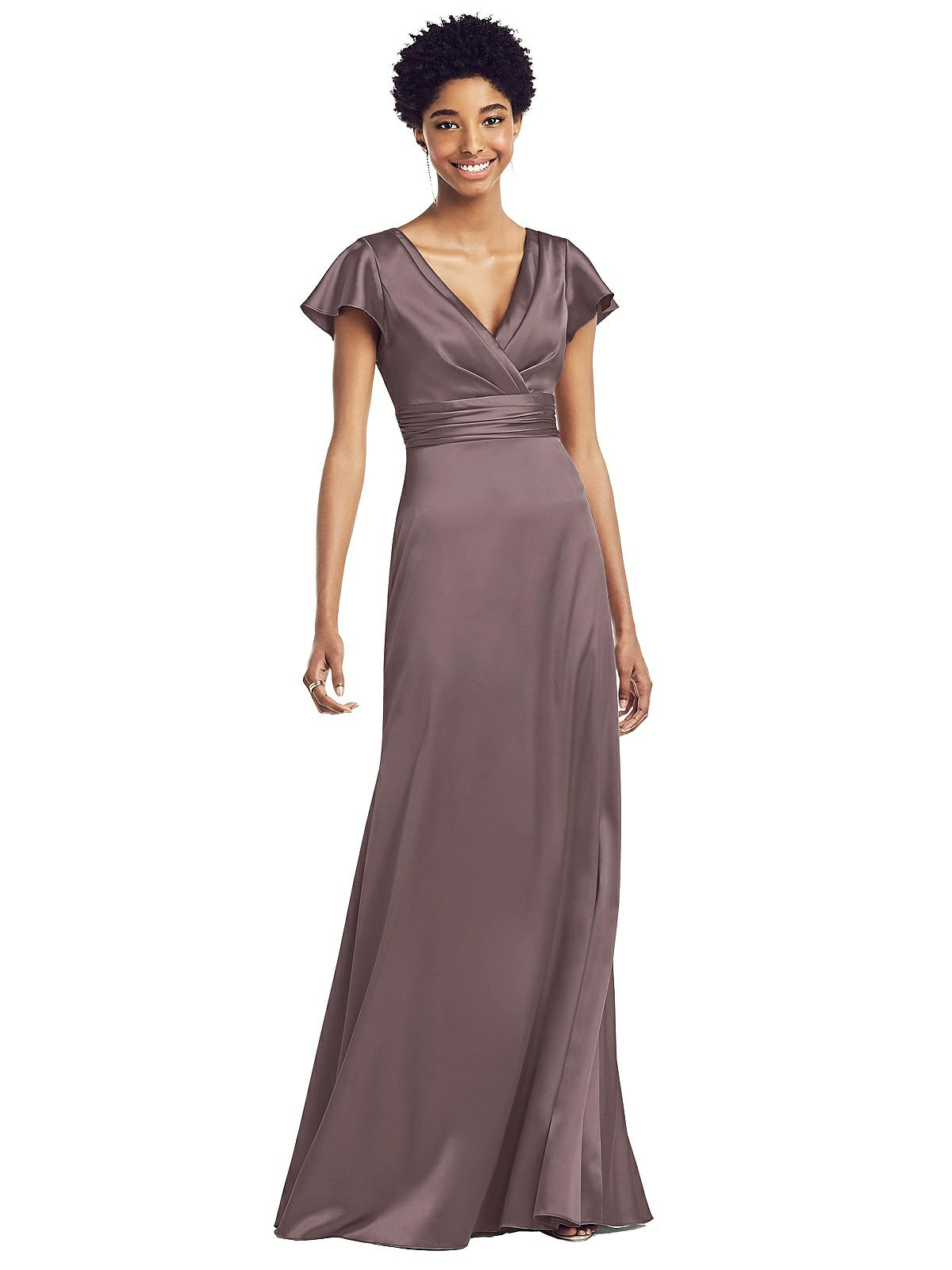 Maxi Dress Truffle Bridesmaid Dresses Flutter Sleeve Draped Wrap