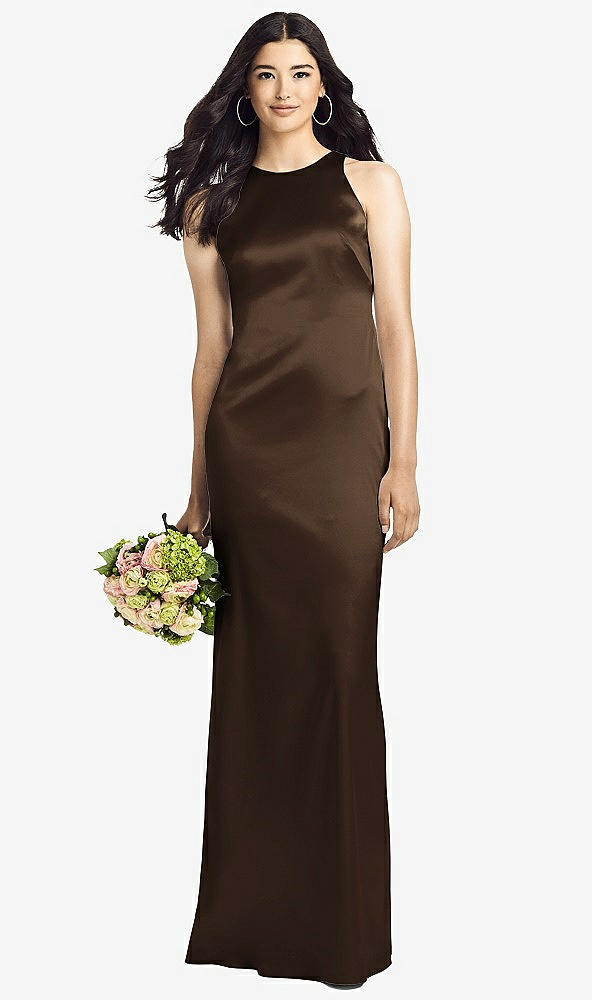 Back View - Espresso Sleeveless Open Twist-Back Maxi Dress