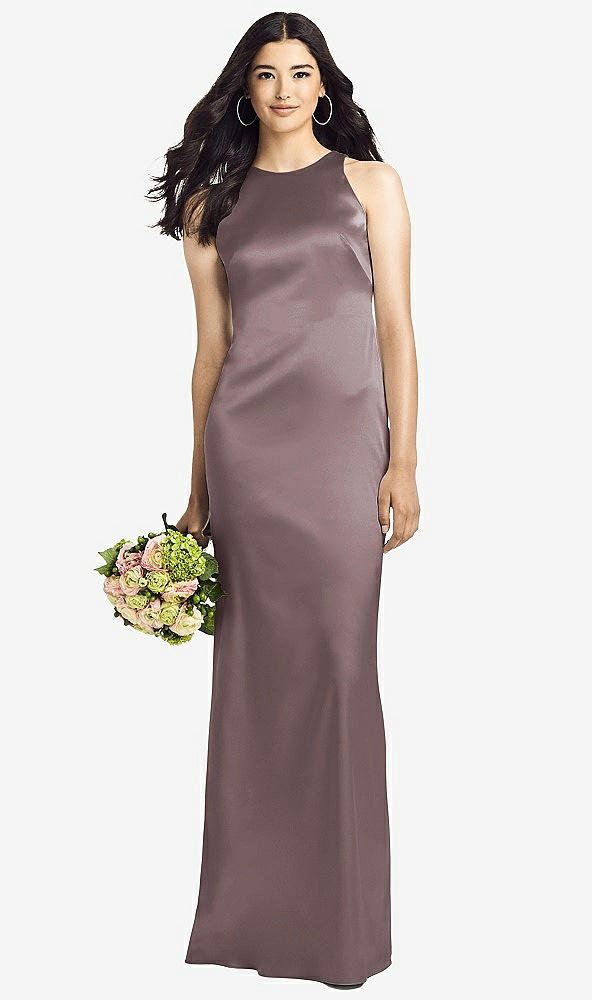Back View - French Truffle Sleeveless Open Twist-Back Maxi Dress