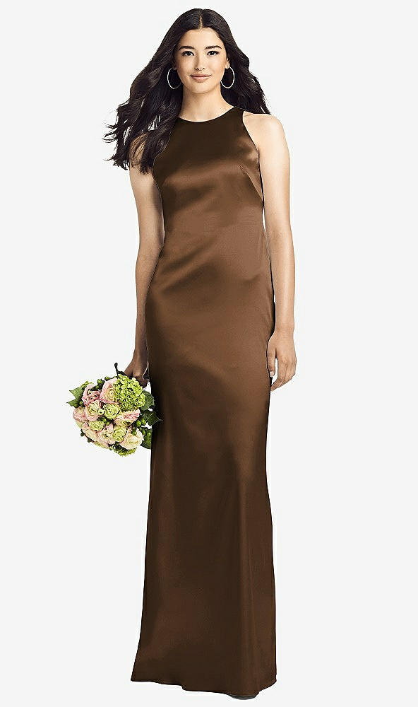Back View - Latte Sleeveless Open Twist-Back Maxi Dress
