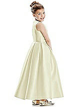 Rear View Thumbnail - Butter Yellow Faux Wrap Pleated Skirt Satin Twill Flower Girl Dress with Bow