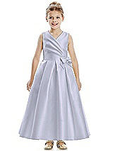 Front View Thumbnail - Silver Dove Faux Wrap Pleated Skirt Satin Twill Flower Girl Dress with Bow