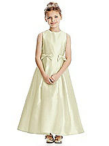 Front View Thumbnail - Butter Yellow Princess Line Satin Twill Flower Girl Dress with Bows