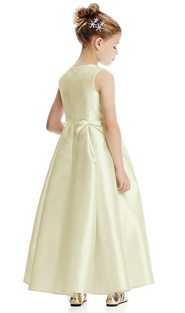 Back View - Butter Yellow Princess Line Satin Twill Flower Girl Dress with Bows