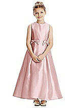 Front View Thumbnail - Ballet Pink Princess Line Satin Twill Flower Girl Dress with Bows