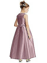 Rear View Thumbnail - Dusty Rose Princess Line Satin Twill Flower Girl Dress with Bows