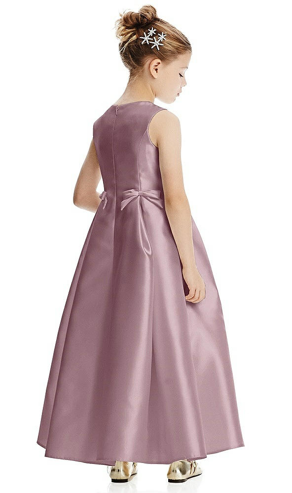 Back View - Dusty Rose Princess Line Satin Twill Flower Girl Dress with Bows
