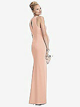 Rear View Thumbnail - Pale Peach Sleeveless Halter Maternity Dress with Front Slit