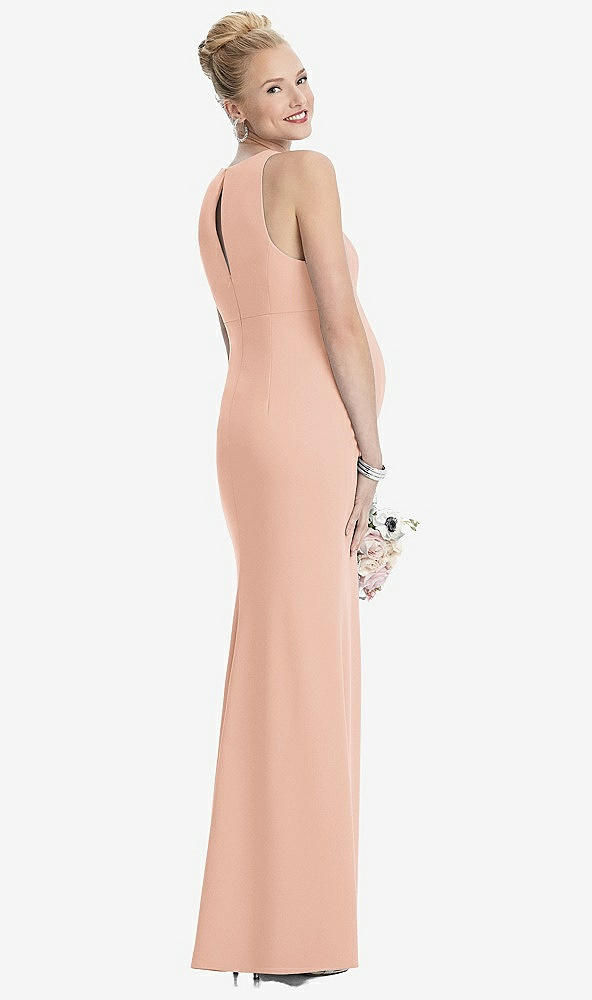 Back View - Pale Peach Sleeveless Halter Maternity Dress with Front Slit