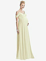 Front View Thumbnail - Butter Yellow Draped Cold-Shoulder Chiffon Maternity Dress