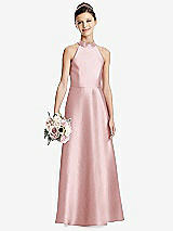 Front View Thumbnail - Ballet Pink Halter Open-back Satin Junior Bridesmaid Dress with Pockets