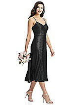 Alt View 2 Thumbnail - Black Spaghetti Strap Flared Skirt Sequin Midi Dress