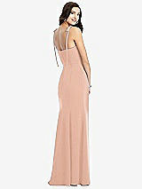 Rear View Thumbnail - Pale Peach Bustier Crepe Gown with Adjustable Bow Straps