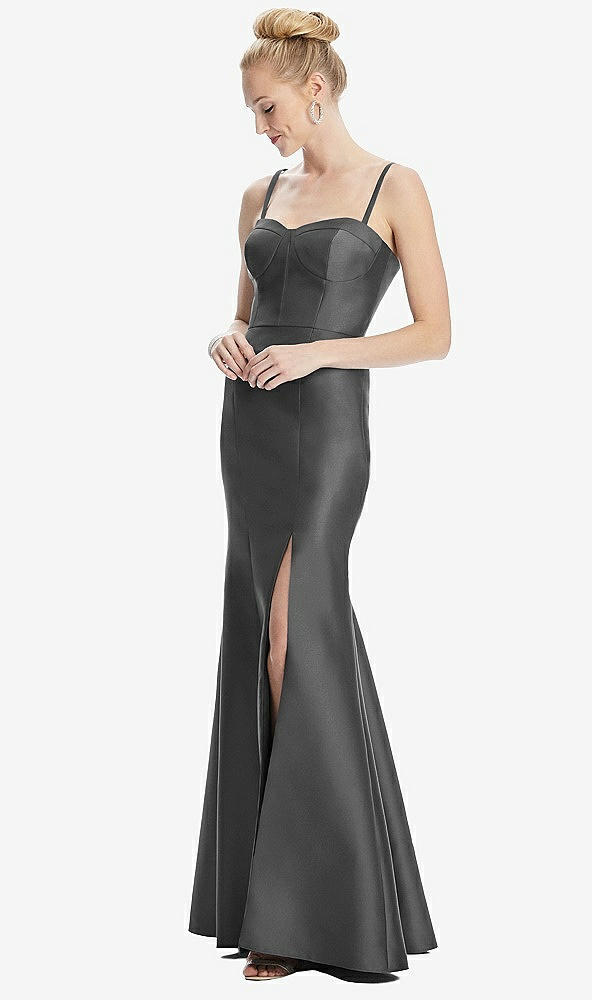 Front View - Gunmetal Bustier Bodice Satin Trumpet Gown
