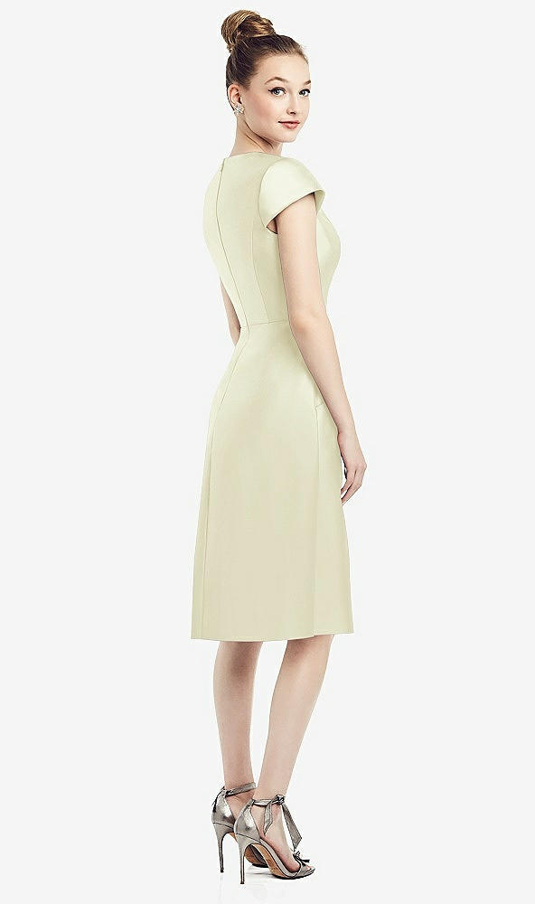 Back View - Butter Yellow Cap Sleeve V-Neck Satin Midi Dress with Pockets