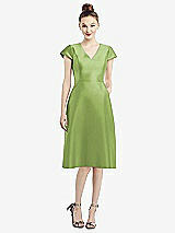 Front View Thumbnail - Mojito Cap Sleeve V-Neck Satin Midi Dress with Pockets