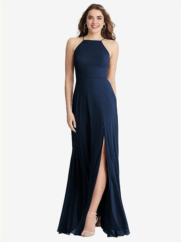 Velvet Halter Maxi Bridesmaid Dress With Front Slit - Harper Velvet Halter Maxi Bridesmaid Dress With Front Slit - Harper