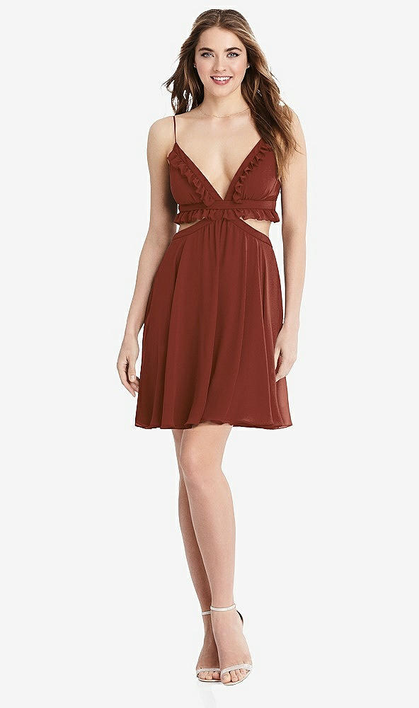Front View - Auburn Moon Ruffled Chiffon Cutout Mini Dress - Joey