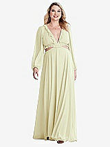 Alt View 1 Thumbnail - Butter Yellow Bishop Sleeve Ruffled Chiffon Cutout Maxi Dress - Harlow 