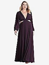 Alt View 1 Thumbnail - Aubergine Bishop Sleeve Ruffled Chiffon Cutout Maxi Dress - Harlow 
