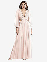 Front View Thumbnail - Blush Bishop Sleeve Ruffled Chiffon Cutout Maxi Dress - Harlow 