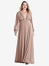 Alt View 1 Thumbnail - Neu Nude Bishop Sleeve Ruffled Chiffon Cutout Maxi Dress - Harlow 