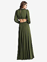 Rear View Thumbnail - Olive Green Bishop Sleeve Ruffled Chiffon Cutout Maxi Dress - Harlow 