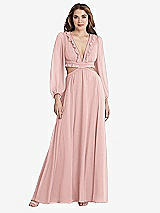 Front View Thumbnail - Rose Bishop Sleeve Ruffled Chiffon Cutout Maxi Dress - Harlow 