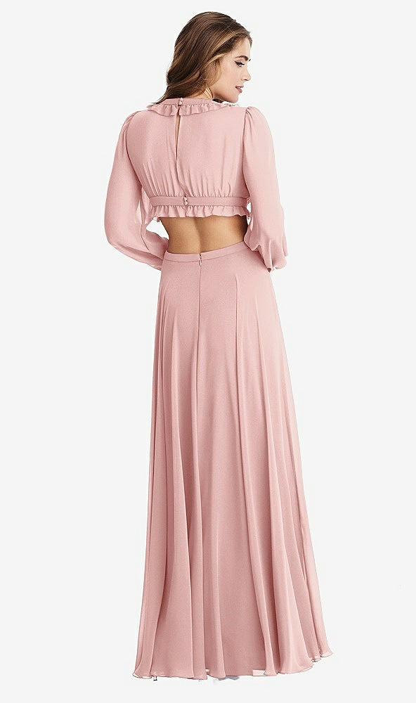 Back View - Rose Bishop Sleeve Ruffled Chiffon Cutout Maxi Dress - Harlow 