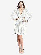 Alt View 1 Thumbnail - Bleu Garden Bishop Sleeve Ruffled Chiffon Cutout Mini Dress - Hannah