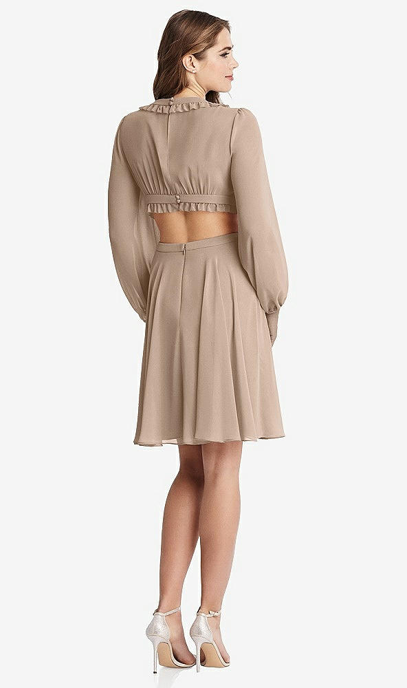 Back View - Topaz Bishop Sleeve Ruffled Chiffon Cutout Mini Dress - Hannah