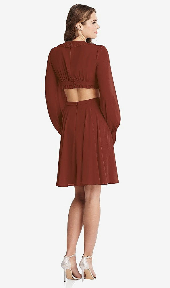 Back View - Auburn Moon Bishop Sleeve Ruffled Chiffon Cutout Mini Dress - Hannah